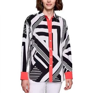 NWT Karl Lagerfeld Geo Print Oversized Button Down Top L